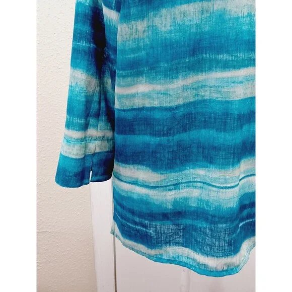 Allison Daley Button Up Women's Blue Wave Print Blouse Size 10 - Picture 4 of 7